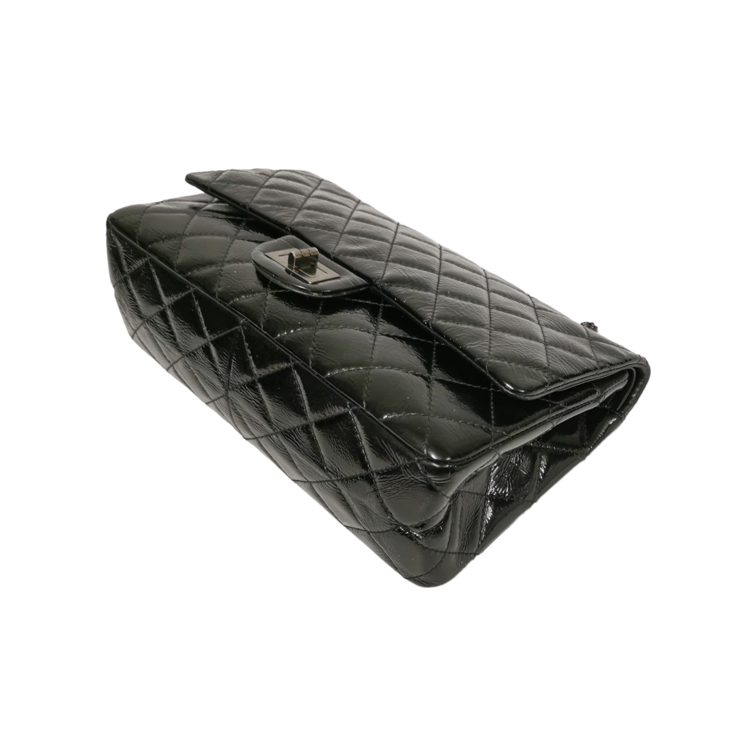 Chanel Reissue 2.55 Maxi Black Patent Leather Ruthenium