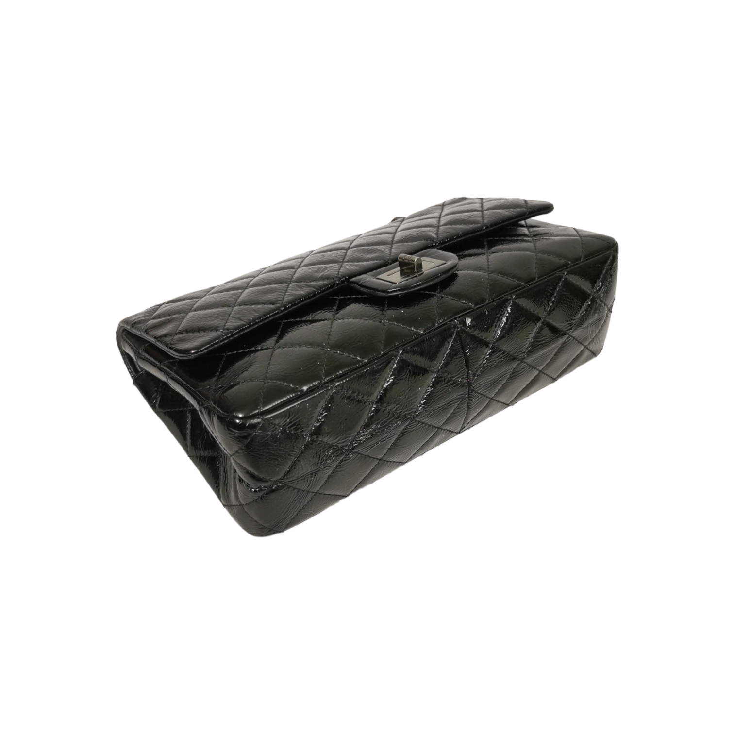 Chanel Reissue 2.55 Maxi Black Patent Leather Ruthenium