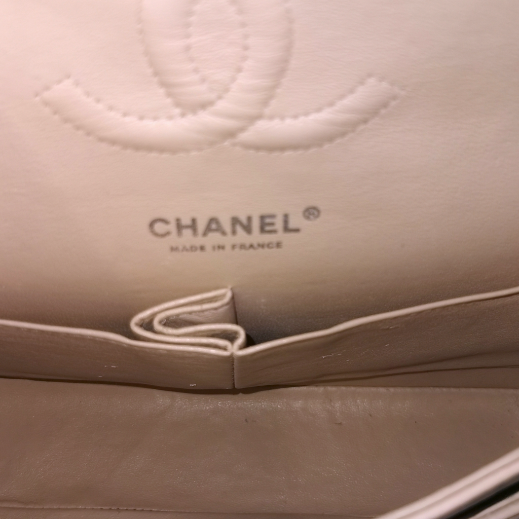 Chanel Classic Double Flap Medium Beige Caviar Silver