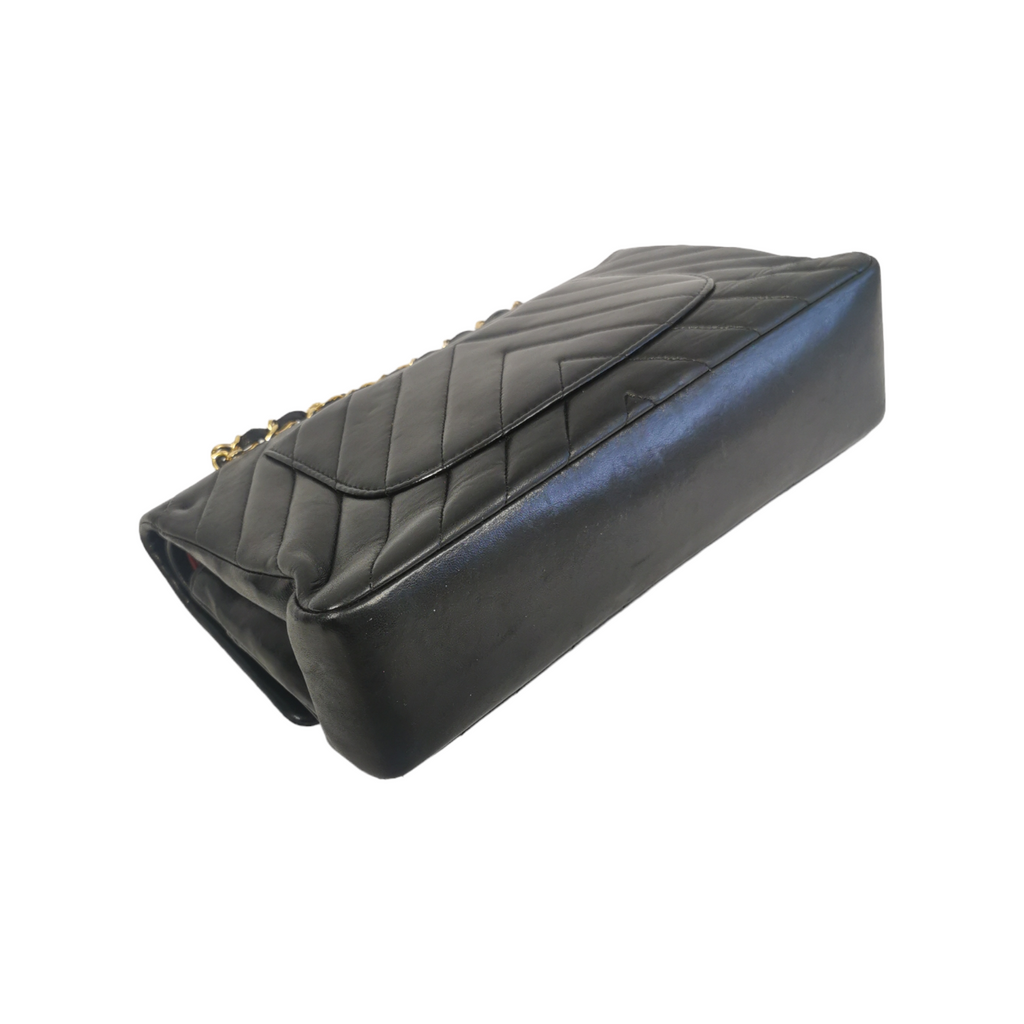 Chanel Classic Double Flap Chevron Black Lambskin Gold