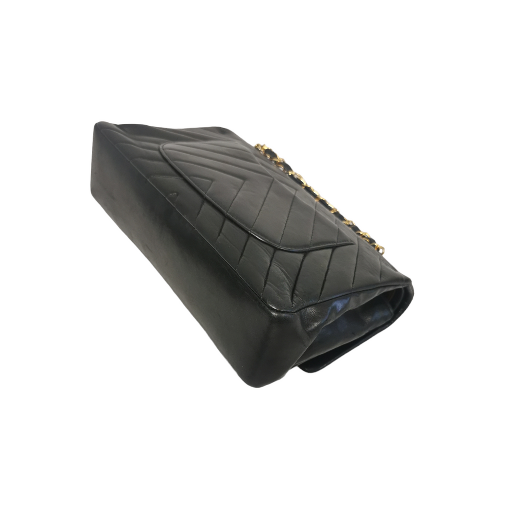 Chanel Classic Double Flap Chevron Black Lambskin Gold