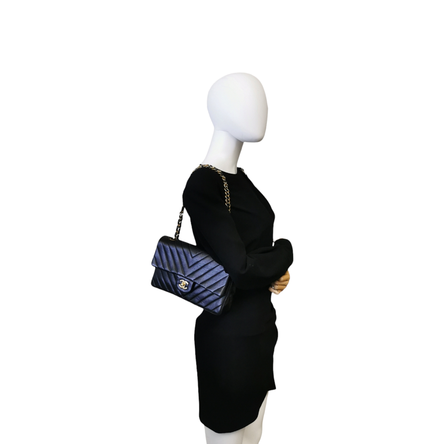 Chanel Classic Double Flap Chevron Black Lambskin Gold