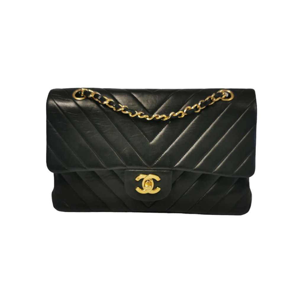 Chanel Classic Double Flap Chevron Black Lambskin Gold
