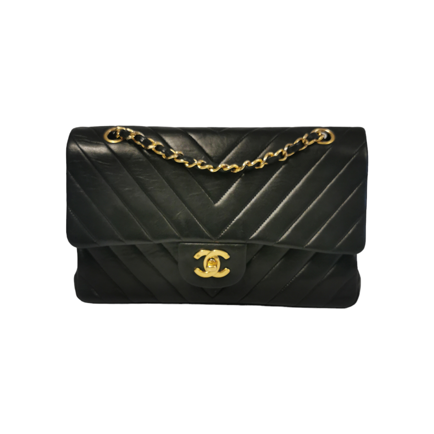 Chanel Classic Double Flap Chevron Black Lambskin Gold
