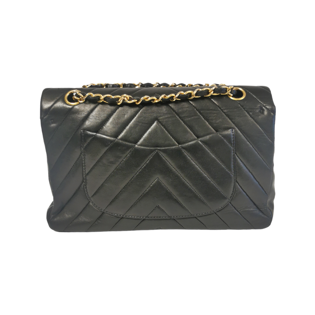Chanel Classic Double Flap Chevron Black Lambskin Gold