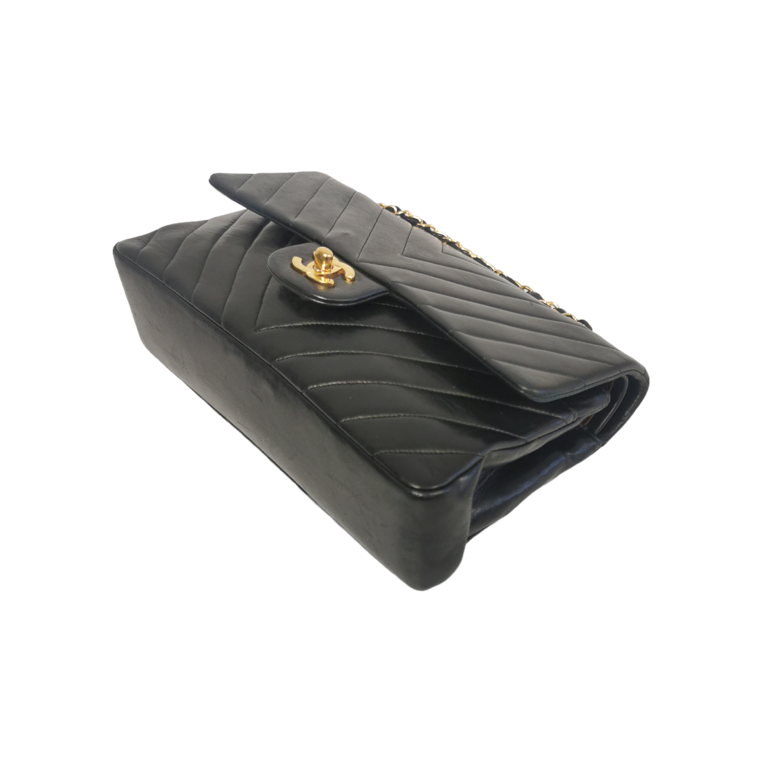Chanel Classic Double Flap Chevron Black Lambskin Gold