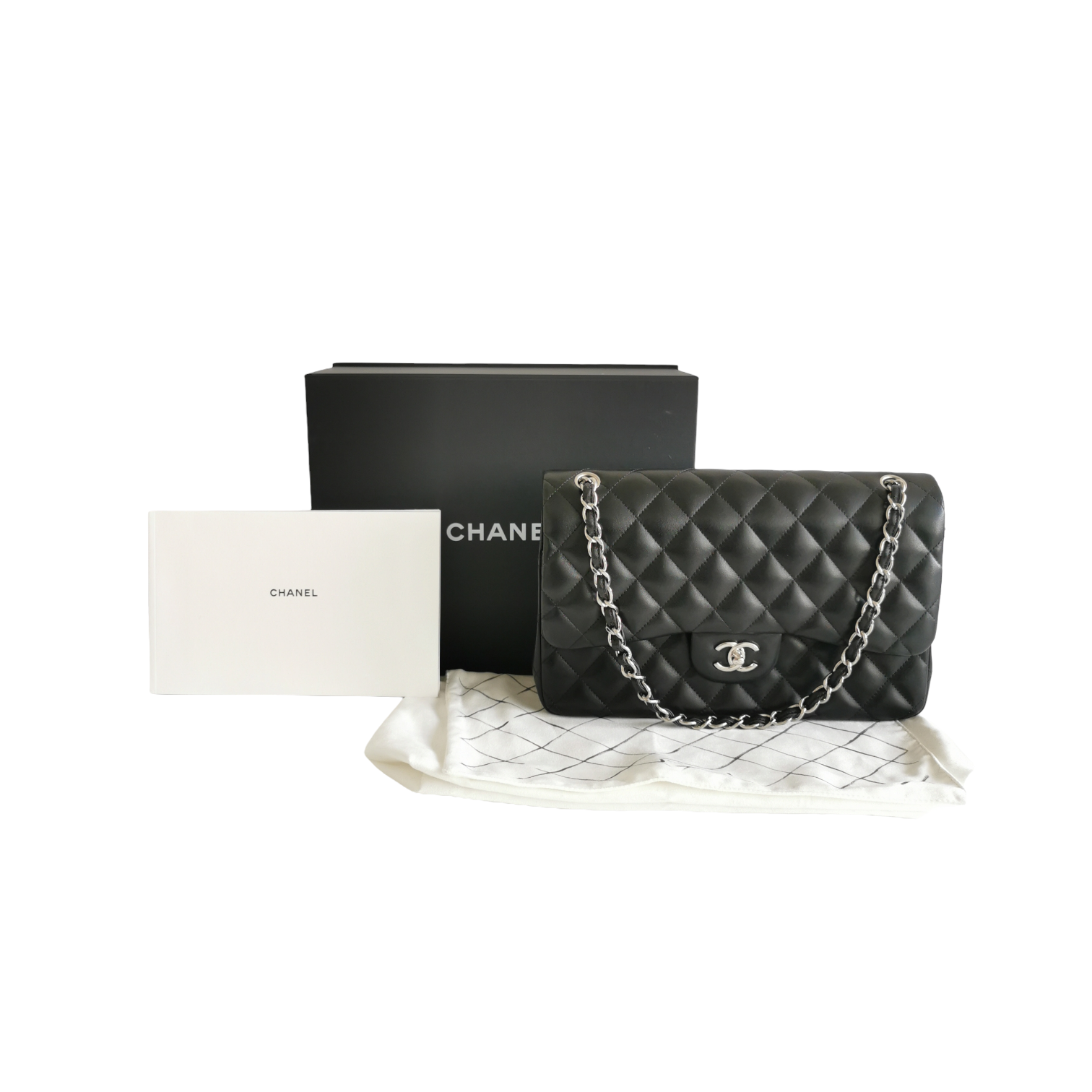 Chanel Classic Double Flap Jumbo Black Lambskin Silver