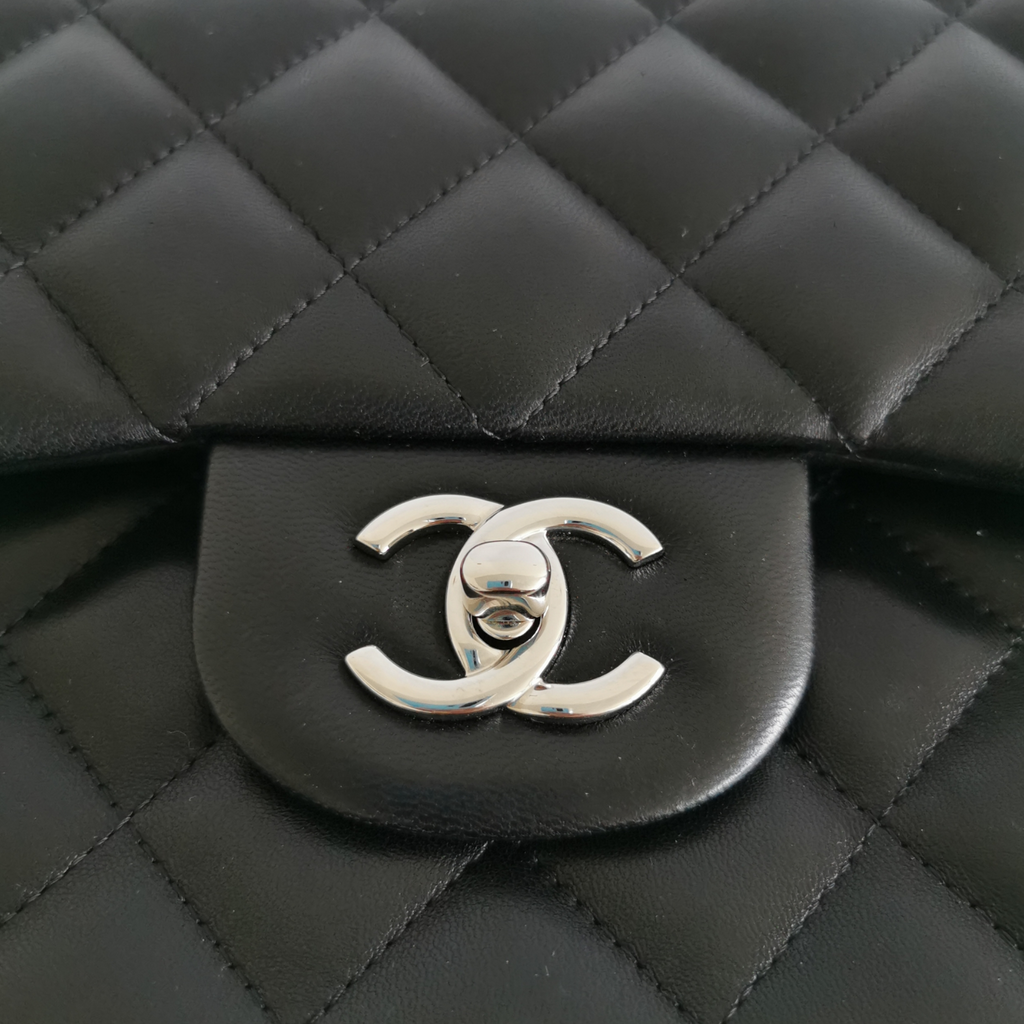 Chanel Classic Double Flap Jumbo Black Lambskin Silver