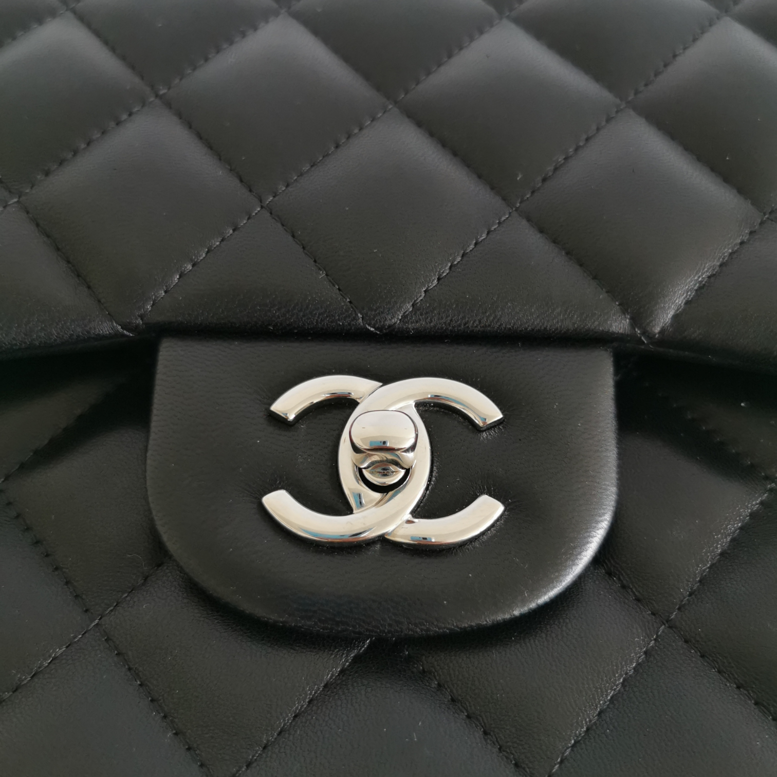 Chanel Classic Double Flap Jumbo Black Lambskin Silver