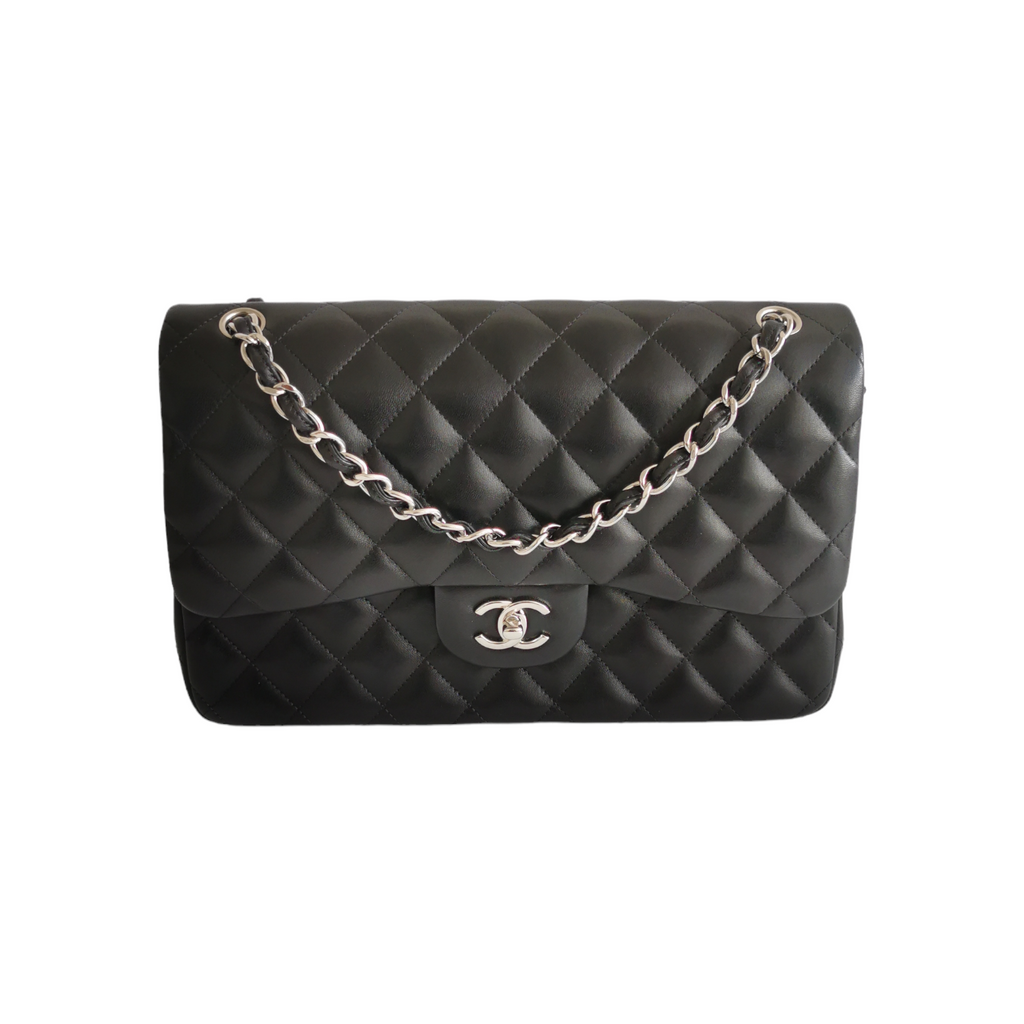 Chanel Classic Double Flap Jumbo Black Lambskin Silver