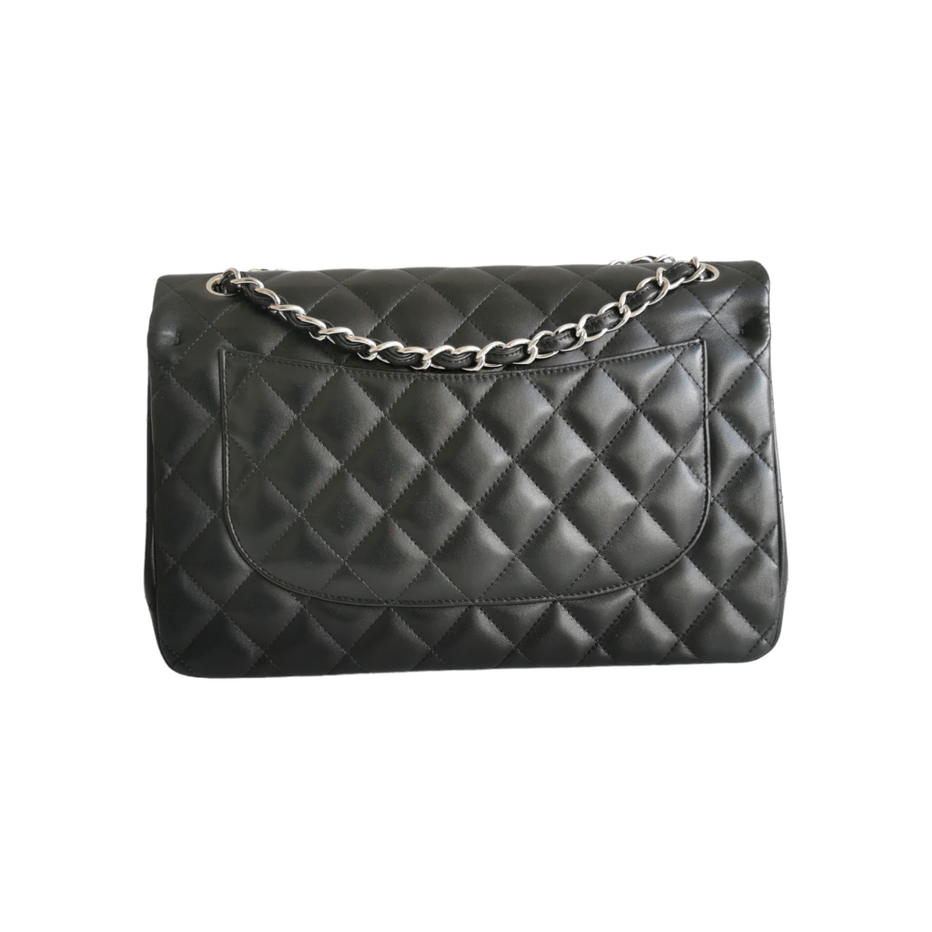Chanel Classic Double Flap Jumbo Black Lambskin Silver