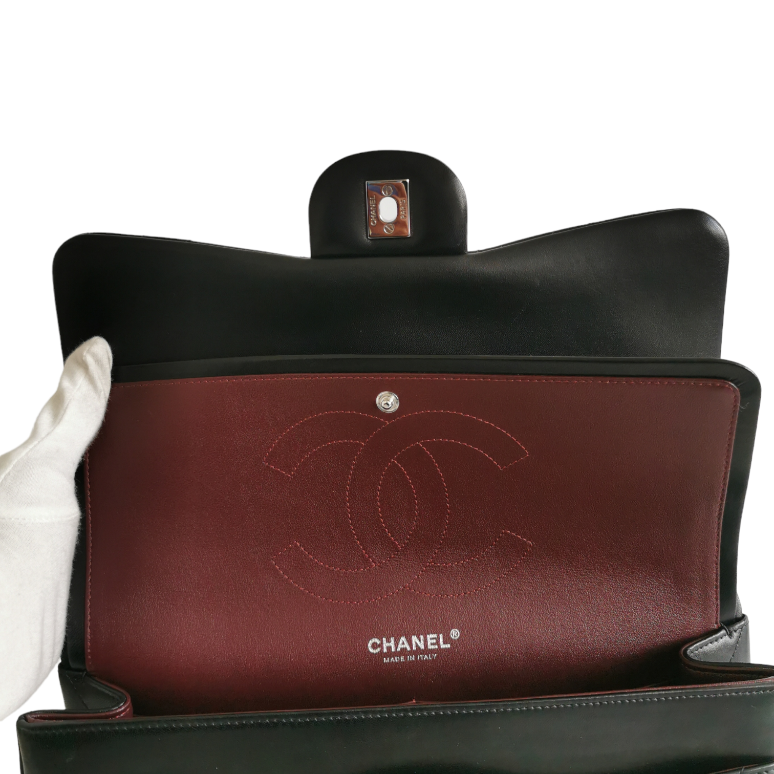 Chanel Classic Double Flap Jumbo Black Lambskin Silver