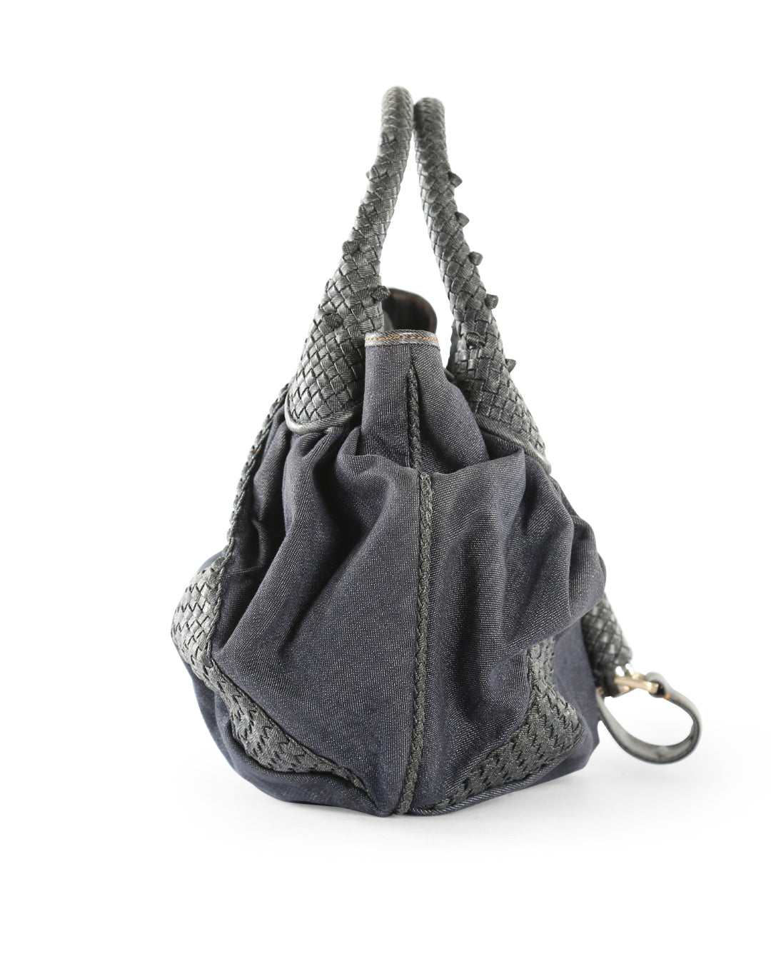 FENDI Blue Denim & Lattice Woven Leather Handles Spy Bag
