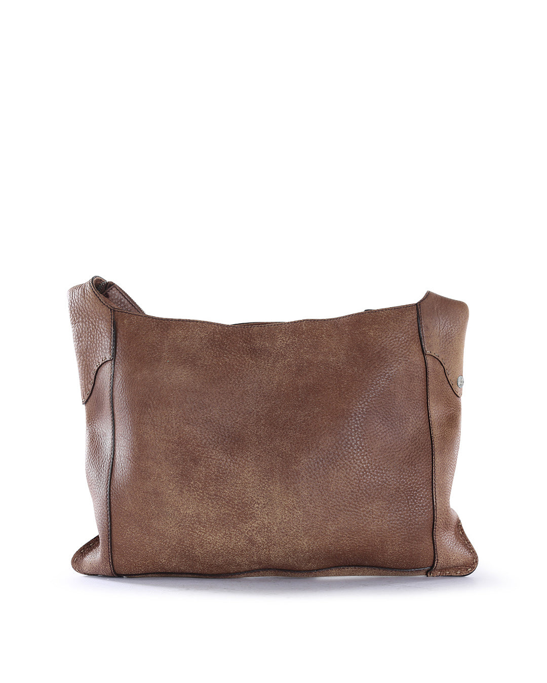 FENDI Brown Leather Stitched Logo Selleria Shoulder Bag