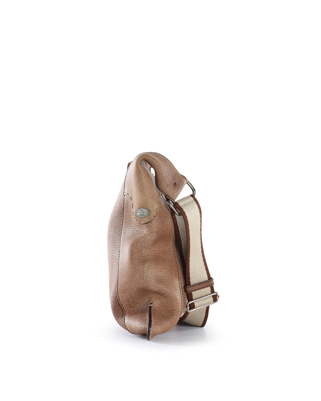 FENDI Brown Leather Stitched Logo Selleria Shoulder Bag