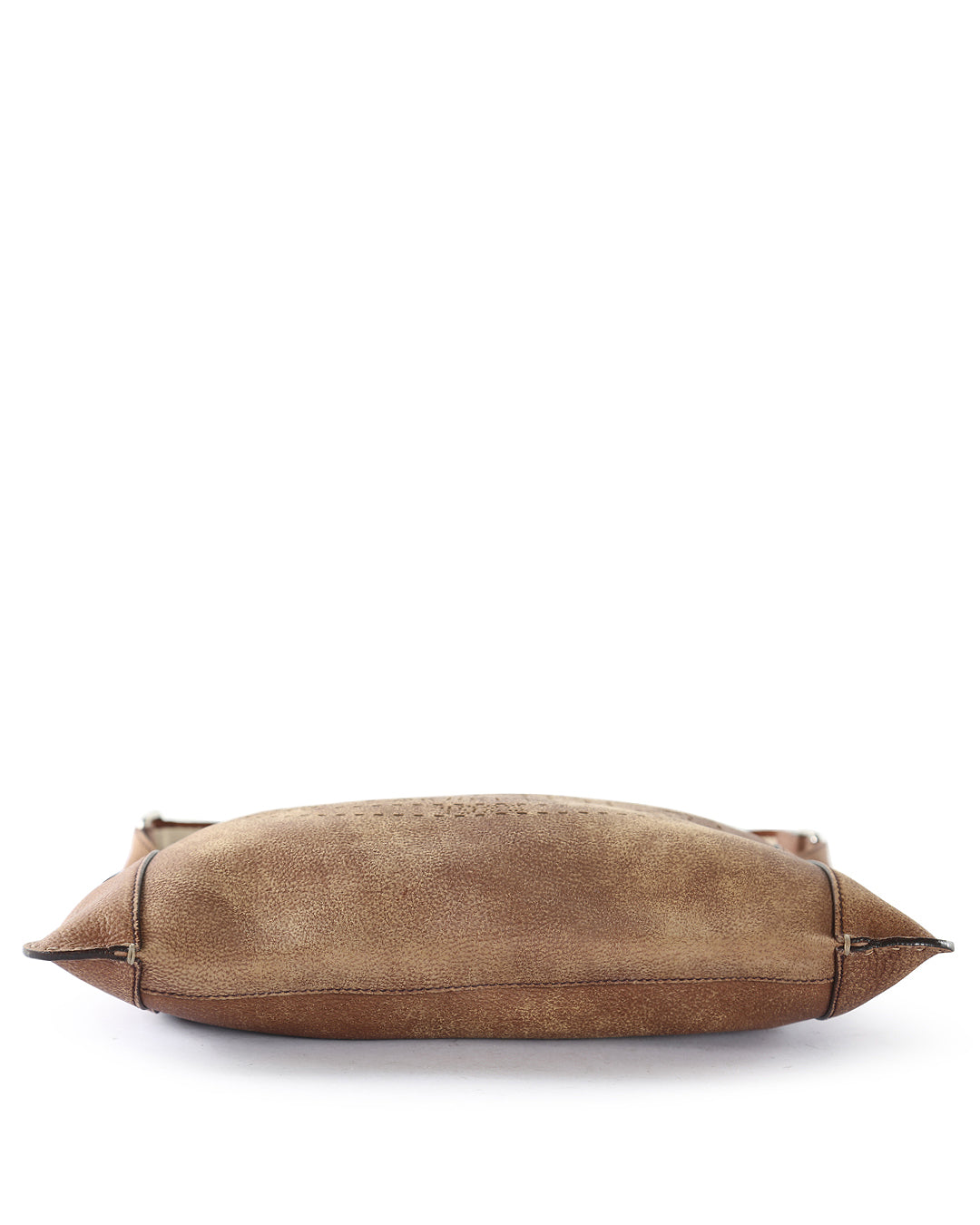 FENDI Brown Leather Stitched Logo Selleria Shoulder Bag