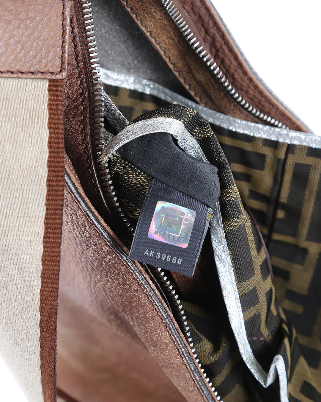 FENDI Brown Leather Stitched Logo Selleria Shoulder Bag