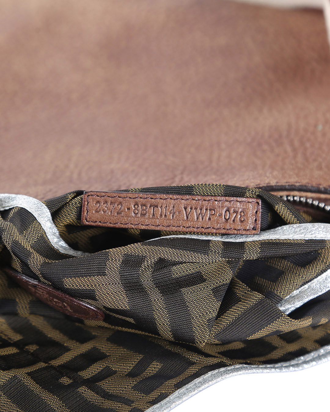 FENDI Brown Leather Stitched Logo Selleria Shoulder Bag