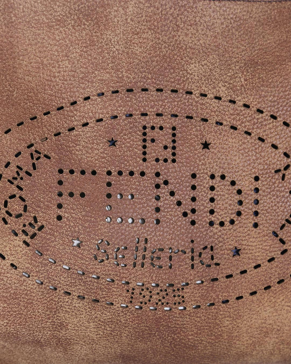 FENDI Brown Leather Stitched Logo Selleria Shoulder Bag