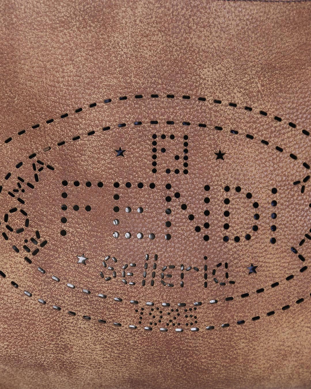 FENDI Brown Leather Stitched Logo Selleria Shoulder Bag