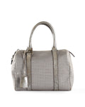 FENDI Metallic Silver/Brown Micro Zucchino Canvas & Leather Bauletto Forever Boston Bag