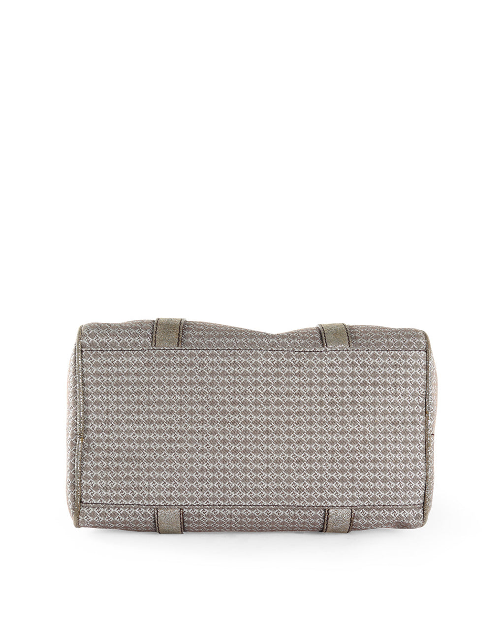 FENDI Metallic Silver/Brown Micro Zucchino Canvas & Leather Bauletto Forever Boston Bag