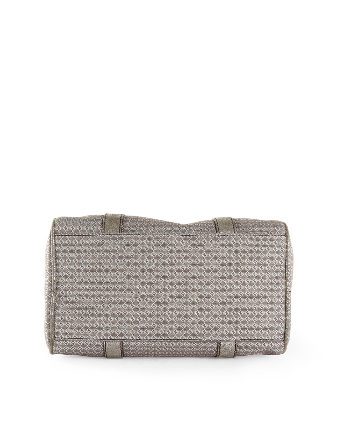 FENDI Metallic Silver/Brown Micro Zucchino Canvas & Leather Bauletto Forever Boston Bag