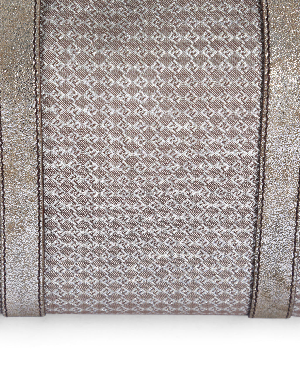 FENDI Metallic Silver/Brown Micro Zucchino Canvas & Leather Bauletto Forever Boston Bag