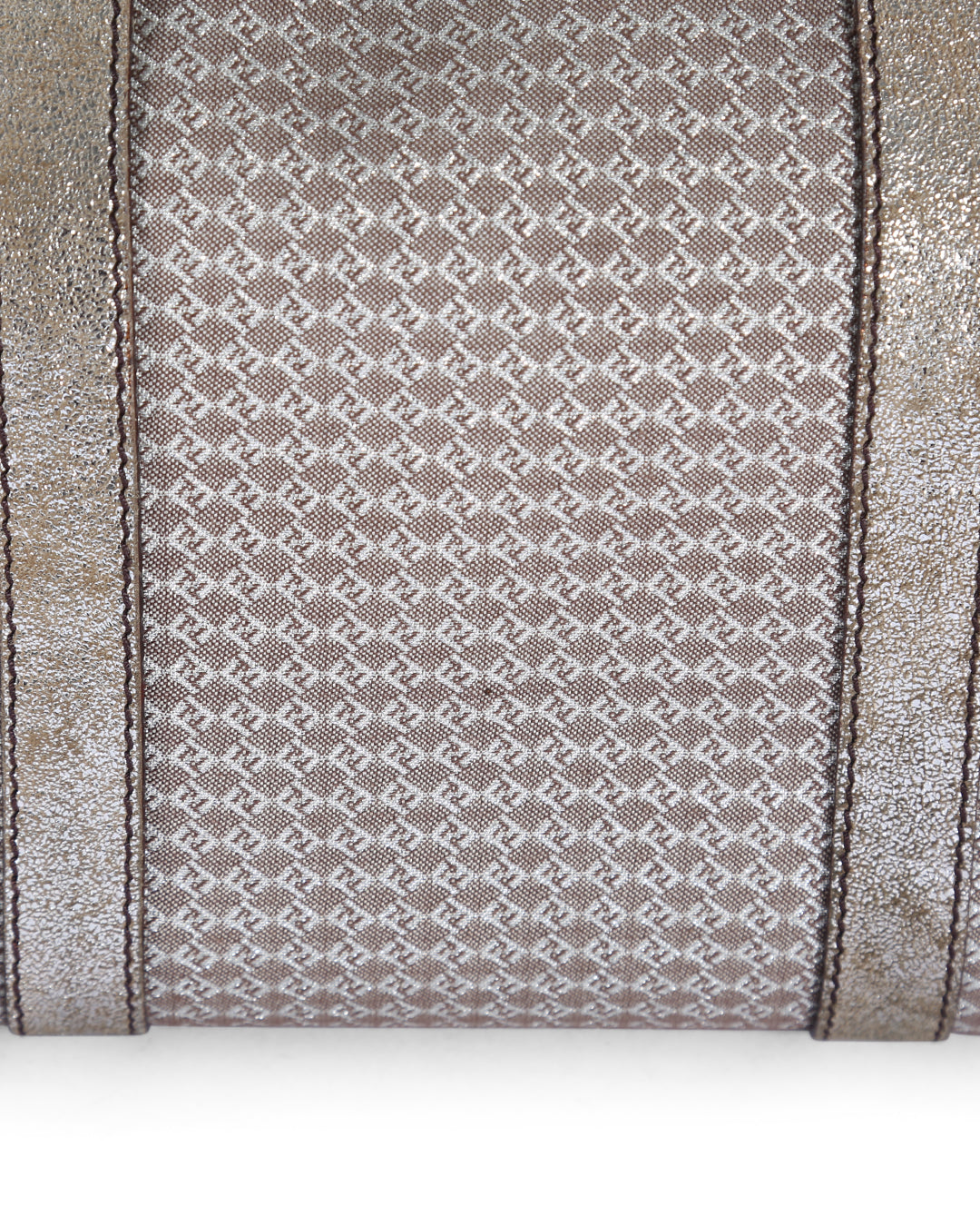 FENDI Metallic Silver/Brown Micro Zucchino Canvas & Leather Bauletto Forever Boston Bag