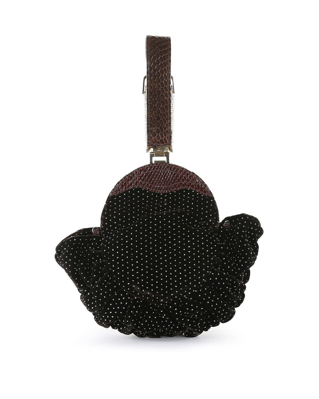 FENDI Brown Velvet & Python Crystal Wristlet Clutch