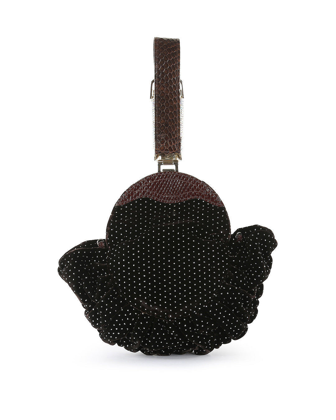 FENDI Brown Velvet & Python Crystal Wristlet Clutch