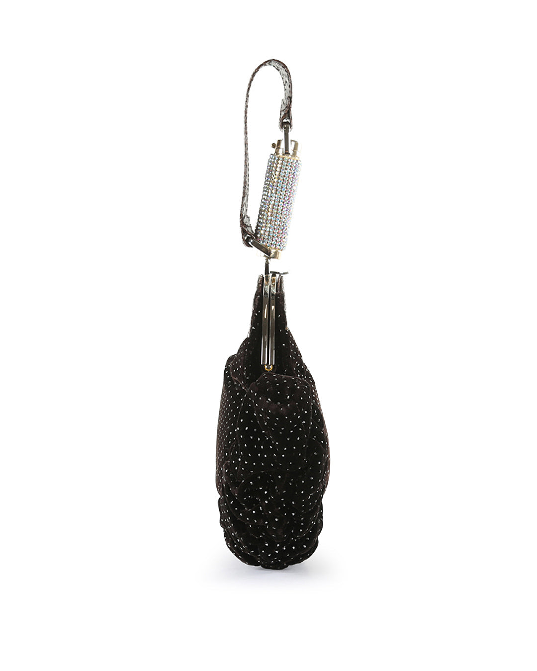 FENDI Brown Velvet & Python Crystal Wristlet Clutch