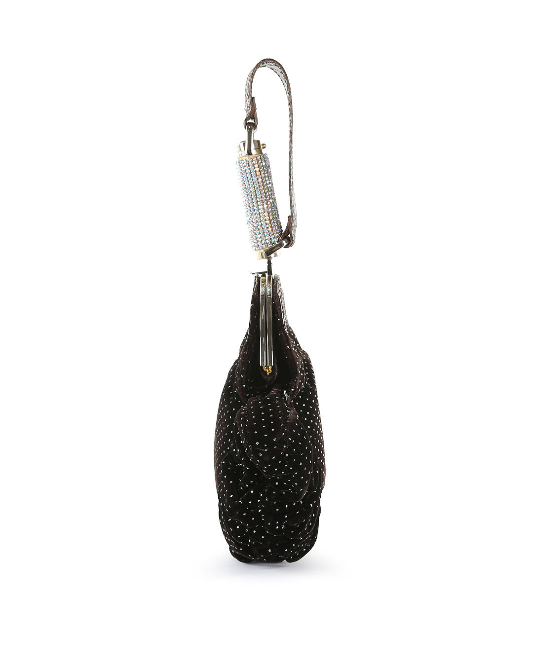 FENDI Brown Velvet & Python Crystal Wristlet Clutch