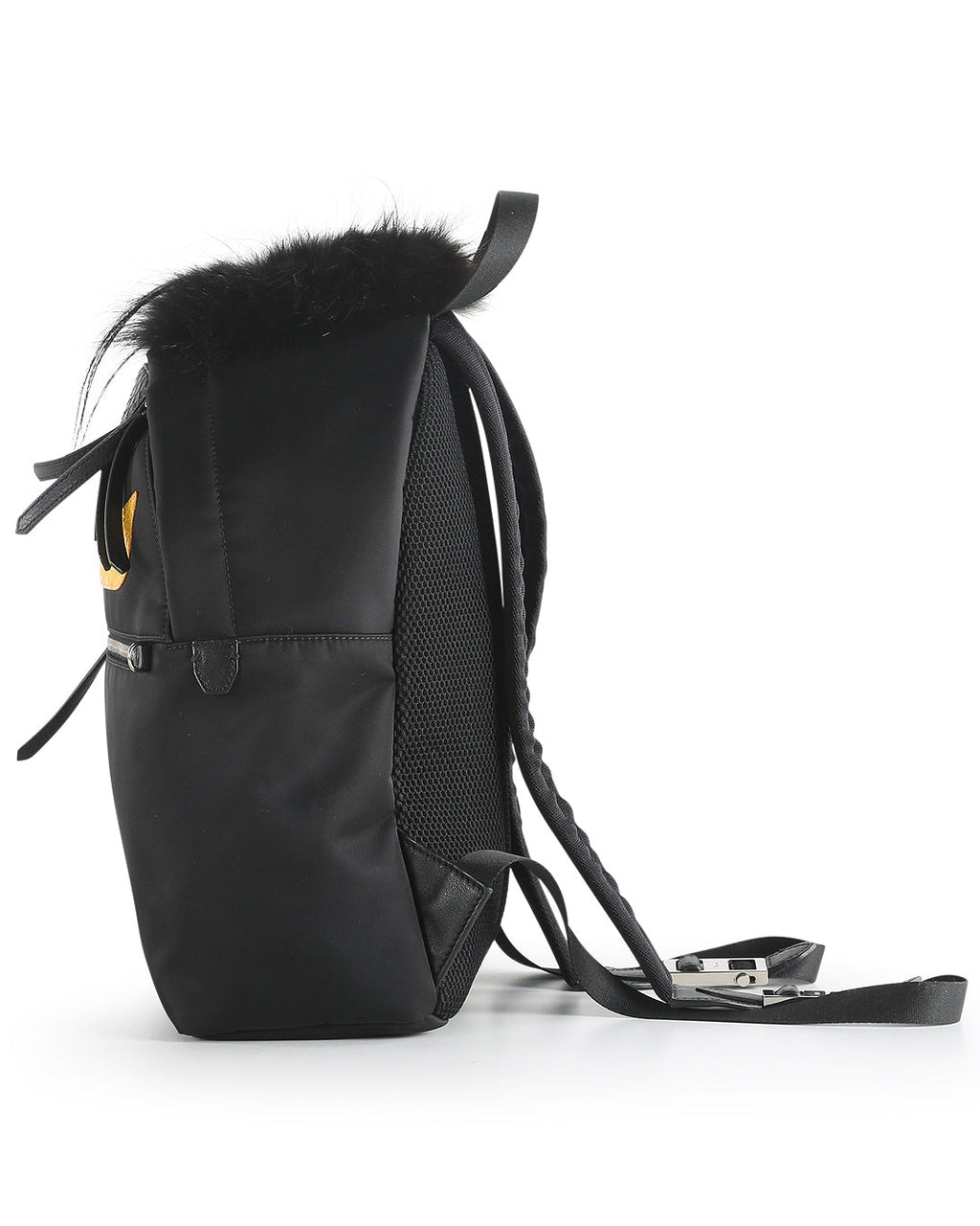 FENDI Black Nylon, Leather, and Fur Monster Eyes Backpack