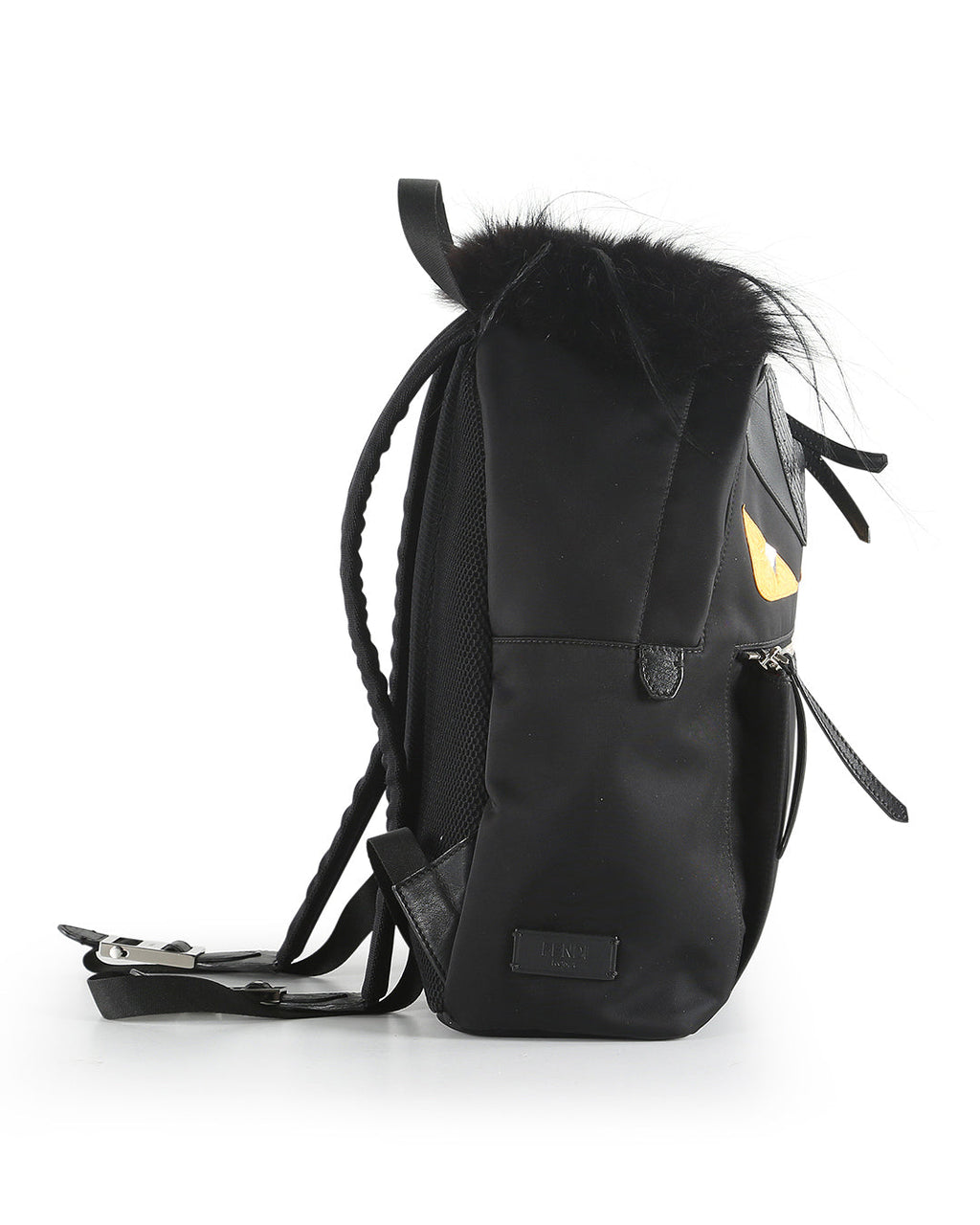 FENDI Black Nylon, Leather, and Fur Monster Eyes Backpack