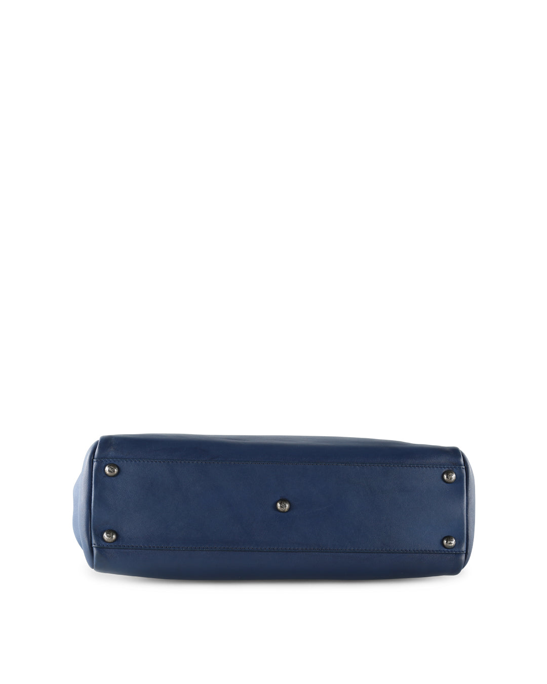 FENDI Blue Leather With Leopard Print Lining Medium Peekaboo Top Handle Bag