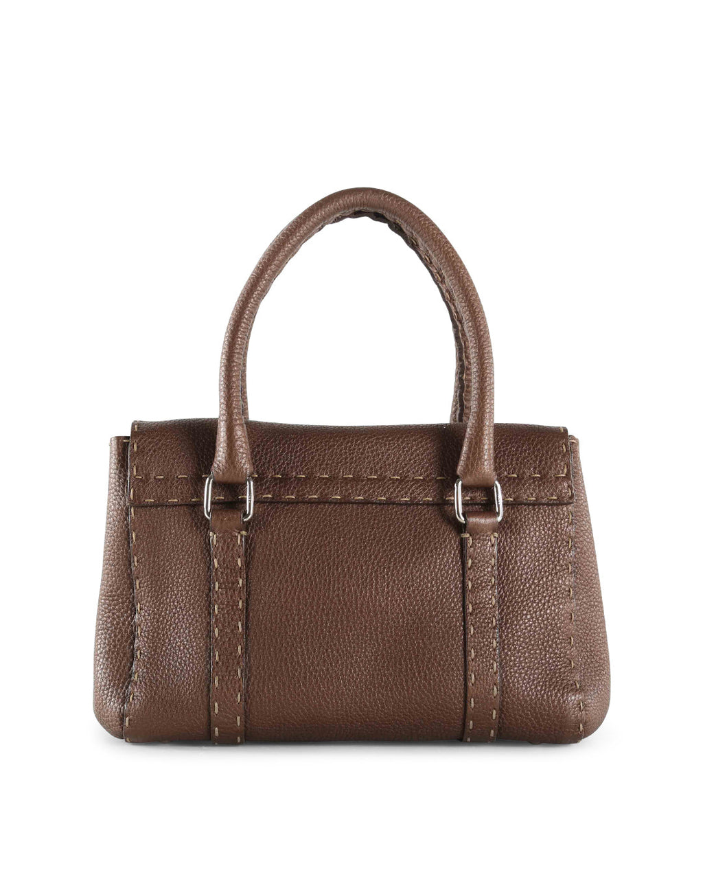 FENDI Brown Grained Leather Small Selleria Satchel Handle Bag