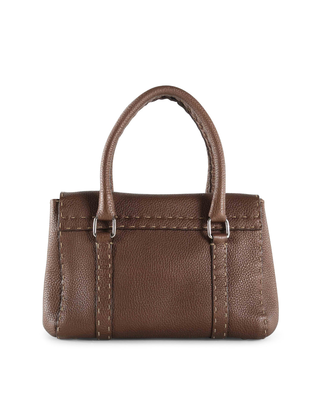 FENDI Brown Grained Leather Small Selleria Satchel Handle Bag