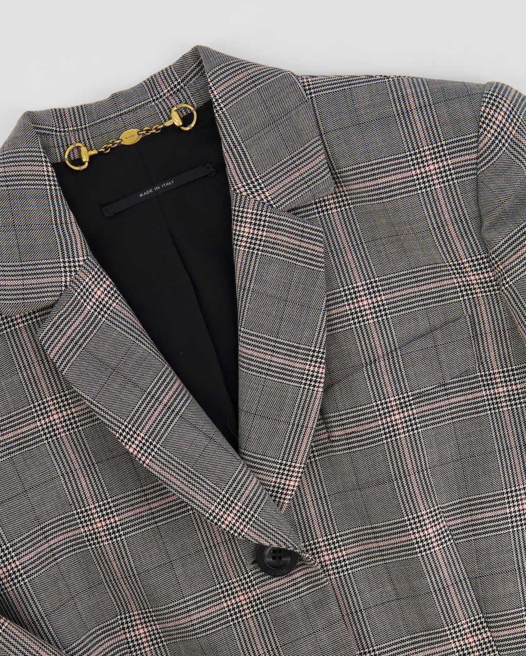 Gucci Grey Wool Checked Blazer Jacket with Logo Buttons Size IT 38 (UK 6)