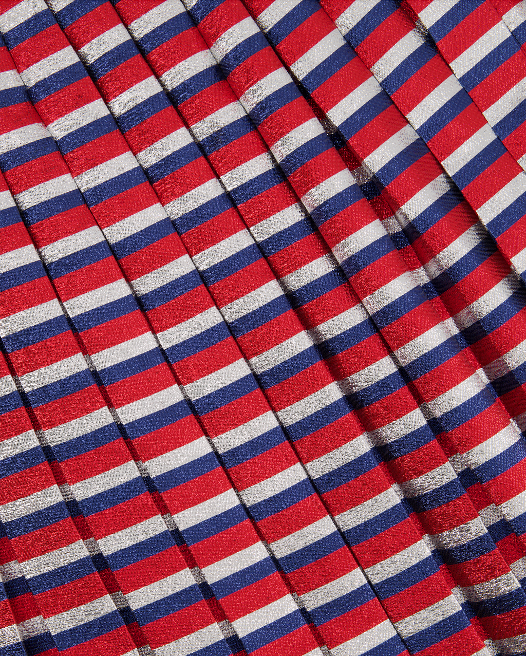 Gucci Metallic Red, Navy, Silver Stripe Pleated Midi Skirt Size IT 42 (UK 10)