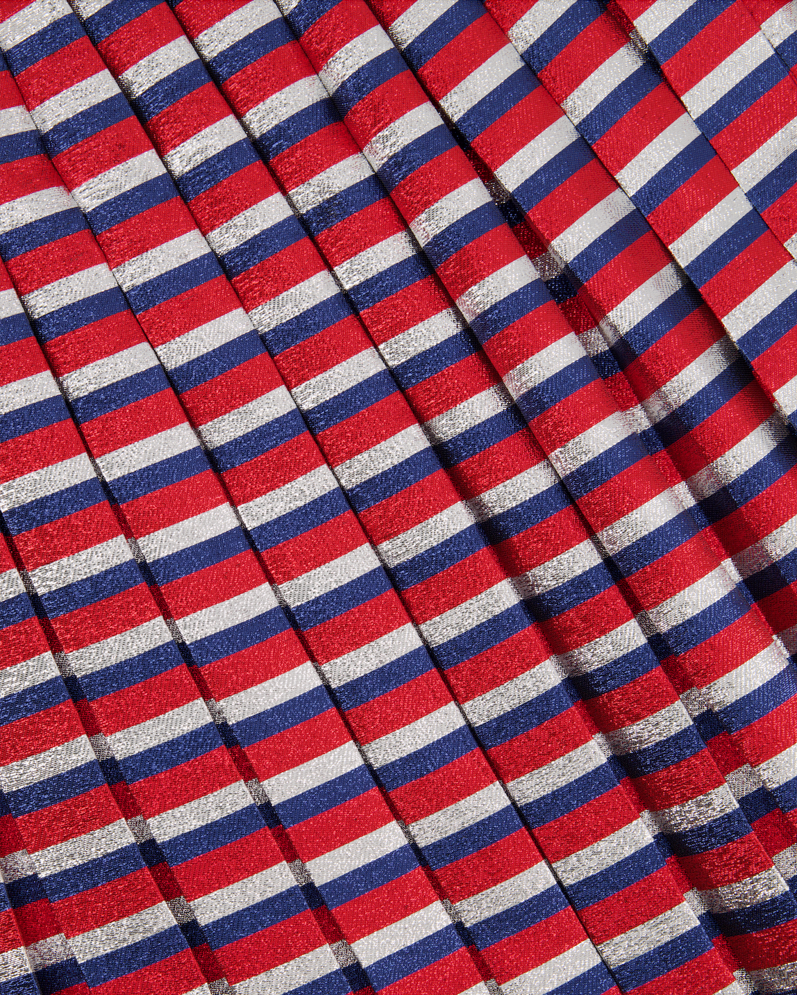 Gucci Metallic Red, Navy, Silver Stripe Pleated Midi Skirt Size IT 42 (UK 10)