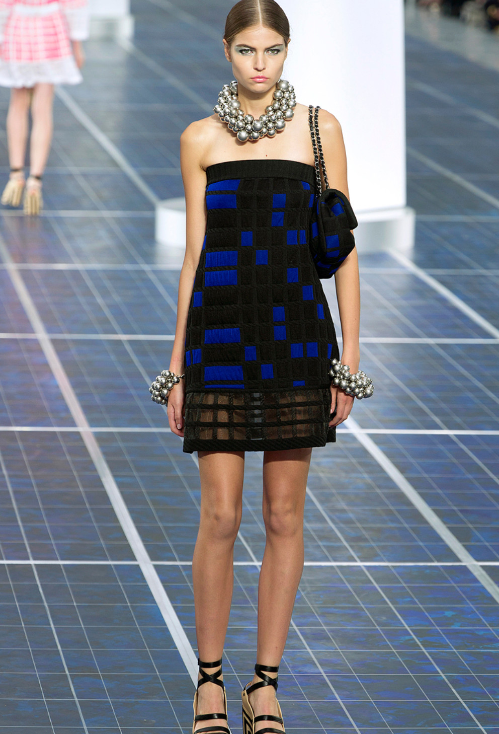 *FIRE PRICE* Chanel Spring 2013 Black and Blue Checked Mini Bandeau Dress Size FR 40 (UK 12) RRP £1,300