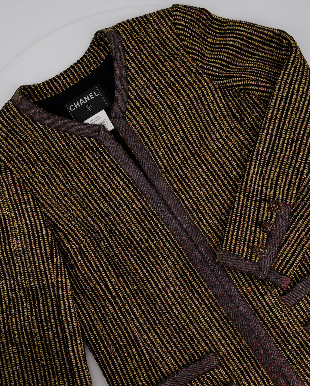 Chanel 10C Cruise Black, Red and Gold Tweed Longline Jacket with Metallic Trim Detail FR 40 (UK 12) RRP £2460