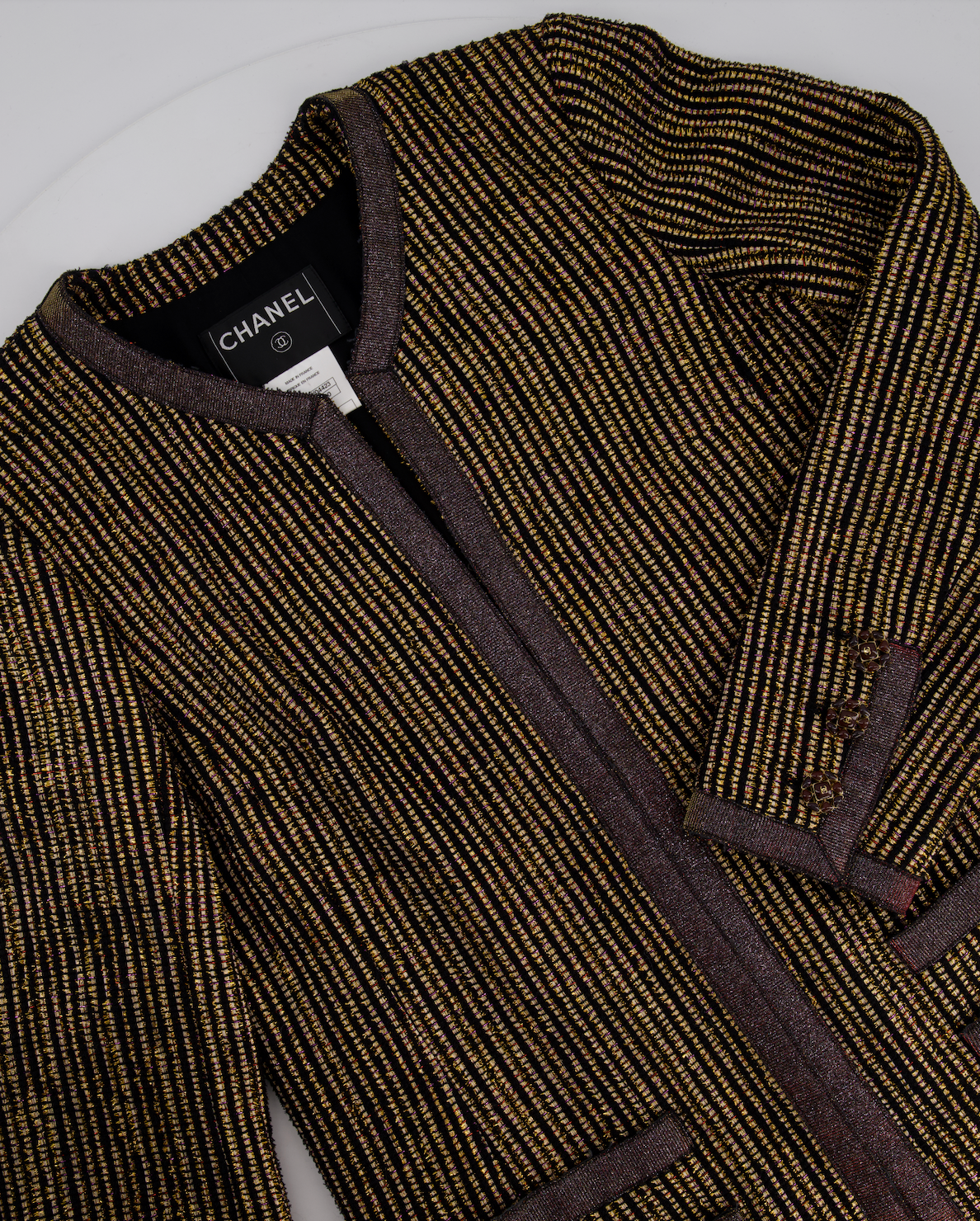 Chanel 10C Cruise Black, Red and Gold Tweed Longline Jacket with Metallic Trim Detail FR 40 (UK 12) RRP £2460