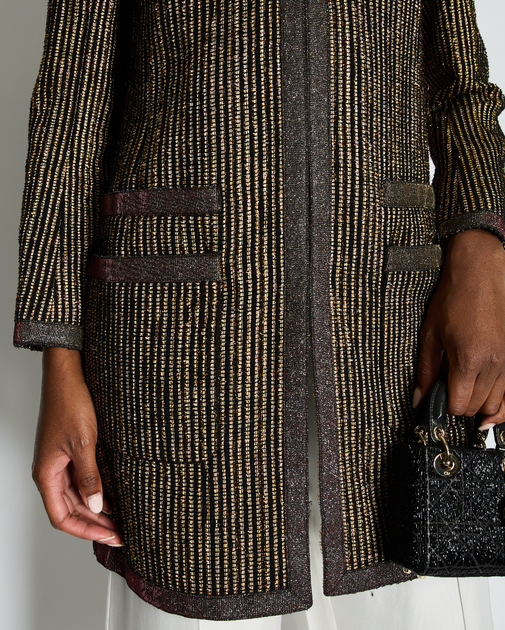 Chanel 10C Cruise Black, Red and Gold Tweed Longline Jacket with Metallic Trim Detail FR 40 (UK 12) RRP £2460