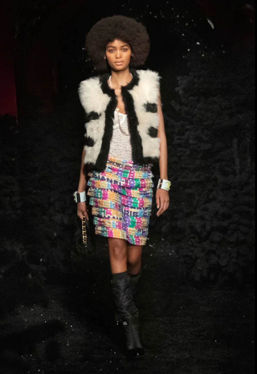 Chanel Fall 2021 Multi-Colour Silk Ruffled Mini Skirt with Logo Print Size FR 36 (UK 8)