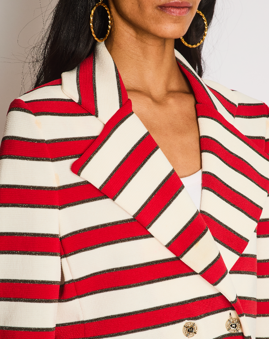 Chanel 08/P Red Striped Double Breasted Jacket with CC Button Detail Size FR 44 (UK 16)