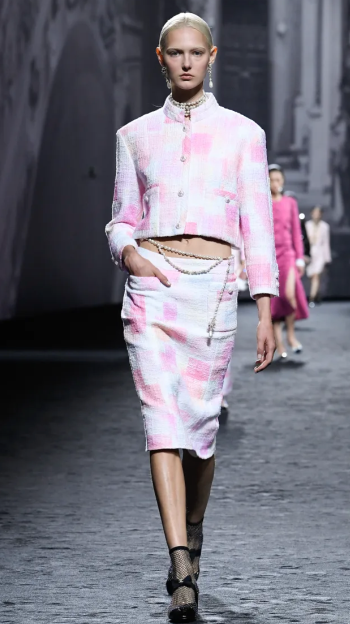 Chanel 23/SS Pink Checkered Midi Skirt with CC Logo Button and Pocket Detail Size FR 36 (UK 8)