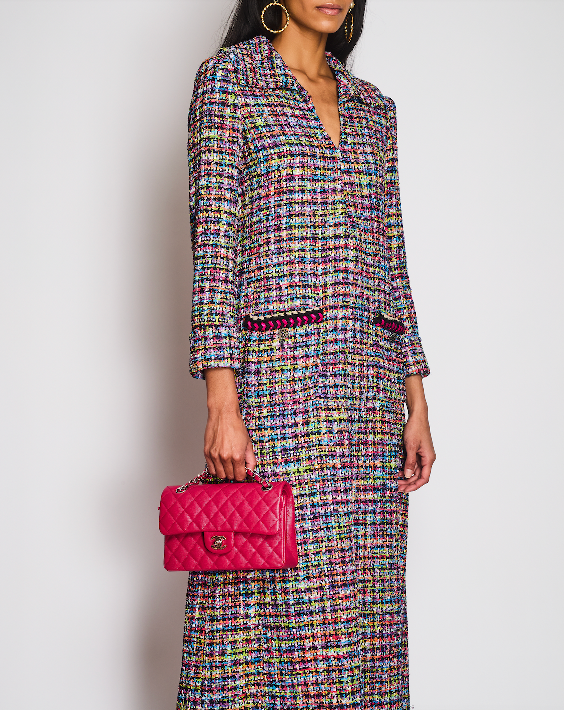 Chanel SS24 Purple Long Sleeve Sequin Tweed V-Neck Maxi Dress Size FR 36 (UK 8)