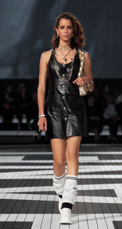 Chanel 24C Black Leather Button Down Dress with Pocket and Embellished Buckle Detail Size FR 36 (UK 8)